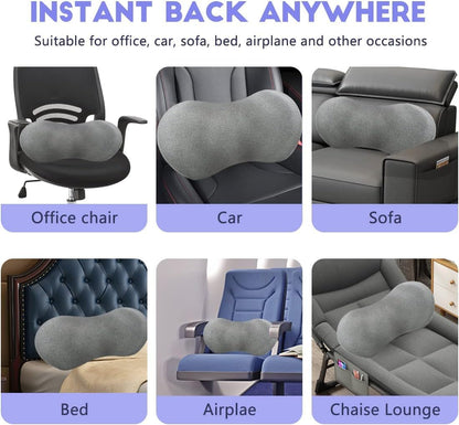 kasney Lumbar Support Pillow, Back Pillow for Low Back Pain Relief, Ergonomic Streamline Car Seat, Office Chair, Recliner and Bed (Gray)