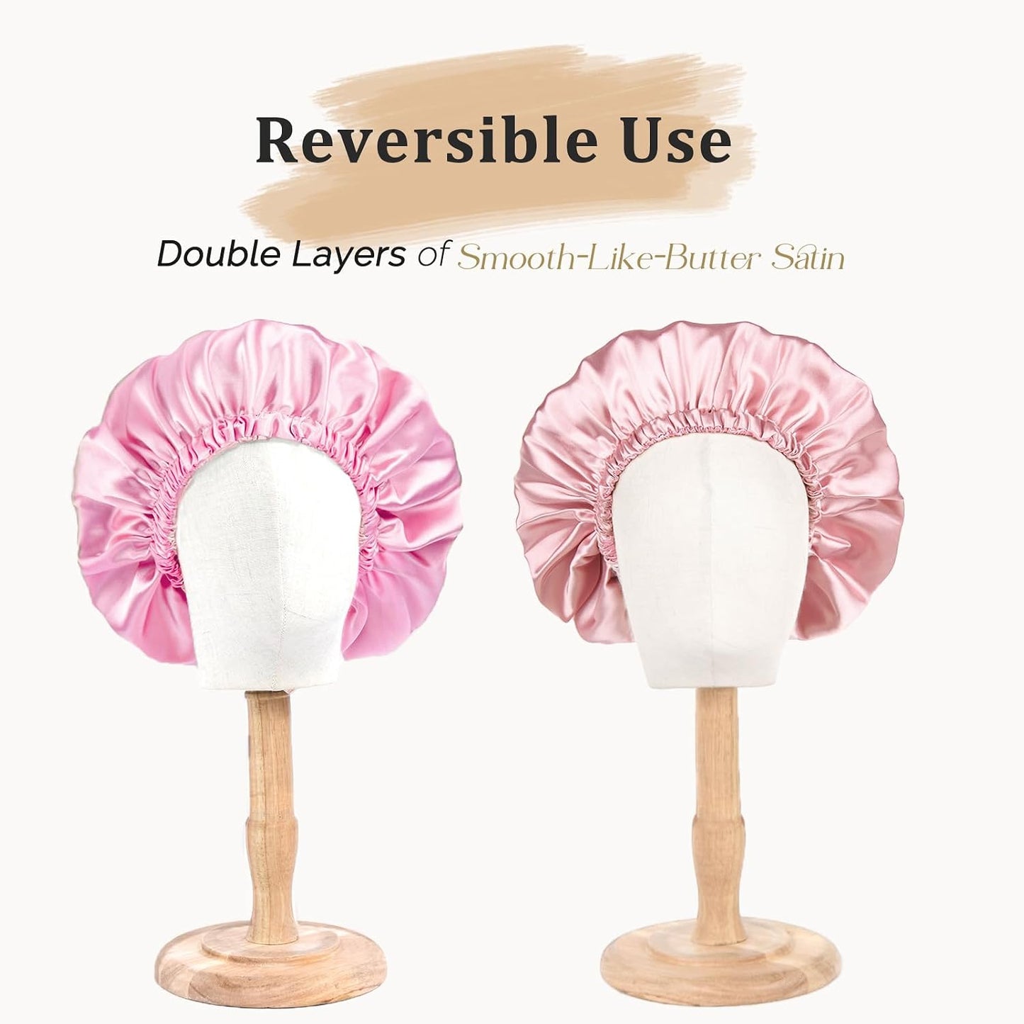 YANIBEST Adjustable Satin Bonnet Double Layer Hair Bonnet for Sleeping Bonnets for Women Hats Curly Natural Hair, Blush Pink
