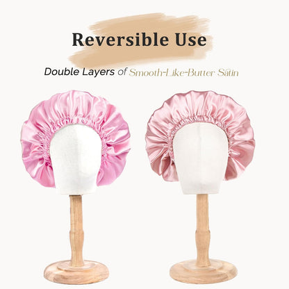 YANIBEST Adjustable Satin Bonnet Double Layer Hair Bonnet for Sleeping Bonnets for Women Hats Curly Natural Hair, Blush Pink