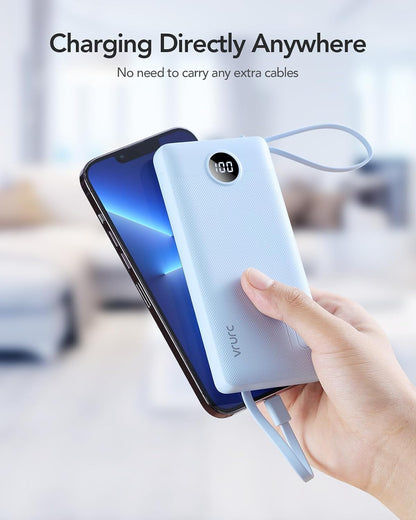 VRURC Portable Charger, Slim Power Bank Built-in 4 Cables, Travel Essential