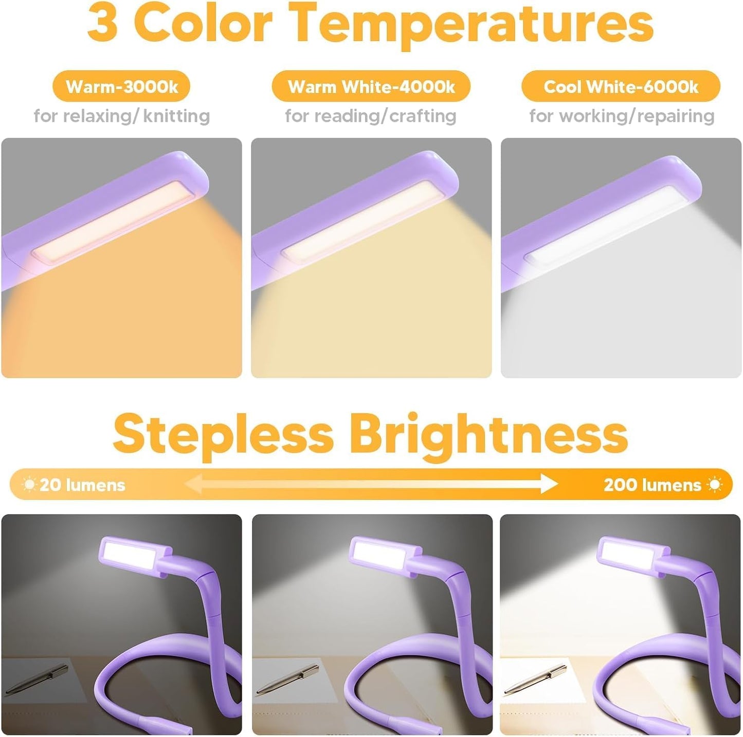 Neck Reading Light Book Lovers Gifts, Rechargeable 80Hrs Eye-friendly 3 Colors & Stepless Dimming Book Light for Reading, Christmas Stocking Stuffers for Men Women Camping Knitting Crochet Accessories
