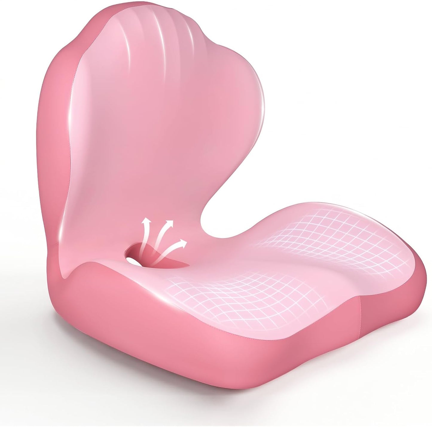 Ergonomic Seat Cushion for Tailbone Sciatica Lower Back Pain Relief, Gray L-Shaped Seashell Memory Foam Coccyx Hollow Cushion, 2-in-1 Lumbar Back Support Pillow for Office Gaming Car Chair