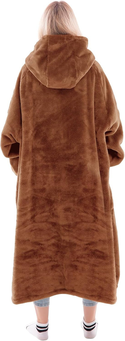 Waitu Wearable Blanket Sweatshirt Gifts for Women and Men, Warm and Cozy Giant Blanket Hoodie, Thick Flannel Blanket with Sleeves and Giant Pocket - Dark Gray