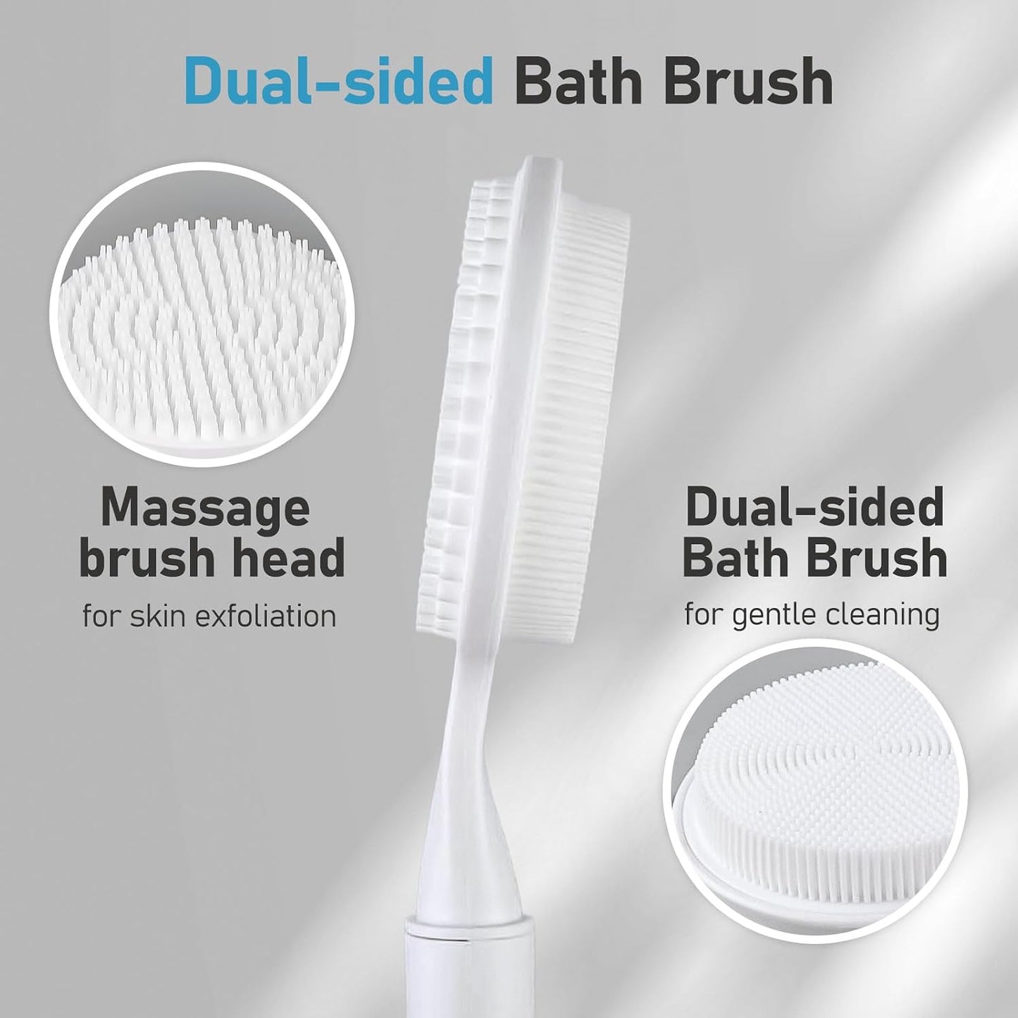 OZNER 24 Inches Silicone Back Scrubber for Shower - Extendable Long Handle Shower Brush with Dual-Sided Bristles - Exfoliating Body Scrubber for Sensitive Skin - Perfect for Men & Women (Black)