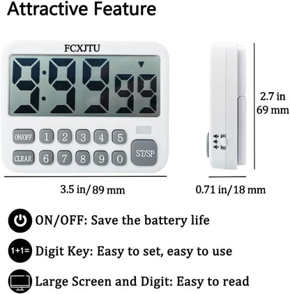 Digital Dual Kitchen Timer, 3-Channel Magnetic Countdown Timer for Cooking