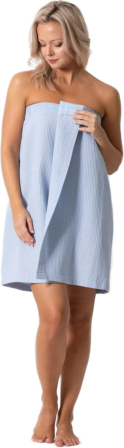 Turkish Linen Women’s Waffle Spa Body Wrap with Adjustable Closure