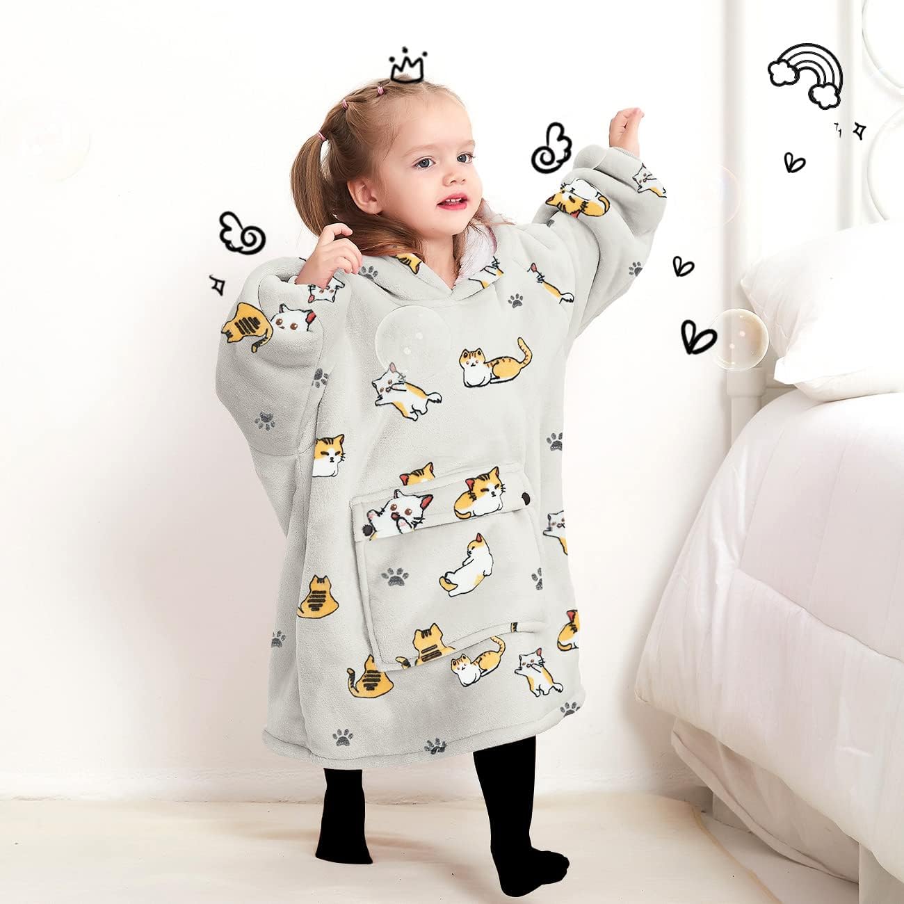KFUBUO Wearable Blanket Hoodie for Adults Sherpa All Patterns Cat Oversized Sweatshirt Blanket with Pockets for Women
