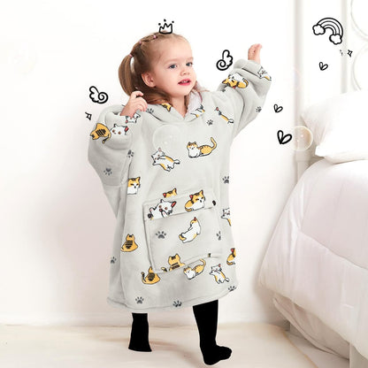 KFUBUO Wearable Blanket Hoodie for Adults Sherpa All Patterns Cat Oversized Sweatshirt Blanket with Pockets for Women