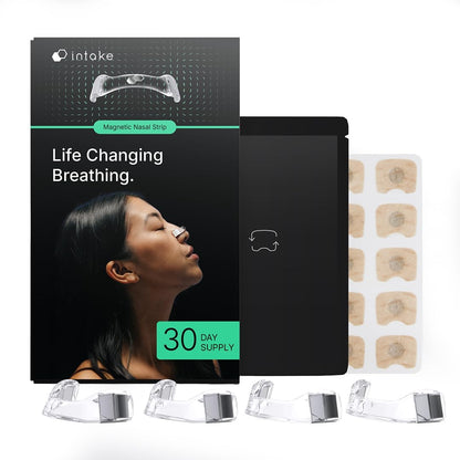 Intake Breathing Nasal Strip Starter Kit (15 Count, Black) - Boost Oxygen Intake, Reduce Snoring, Improve Sleep Quality - Sweat Resistant, Skin Safe Nasal Strips - Extra Strength Snoring Solution