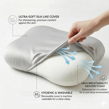 doudou Cervical Pillow for Side Sleepers - Neck Pain Relief Pillow with 3-5 Second Slow Rebound Memory Foam, 360° Ergonomic Support & Cooling Odor-Resistant Pillowcase for Home, Bed, Dorm Use