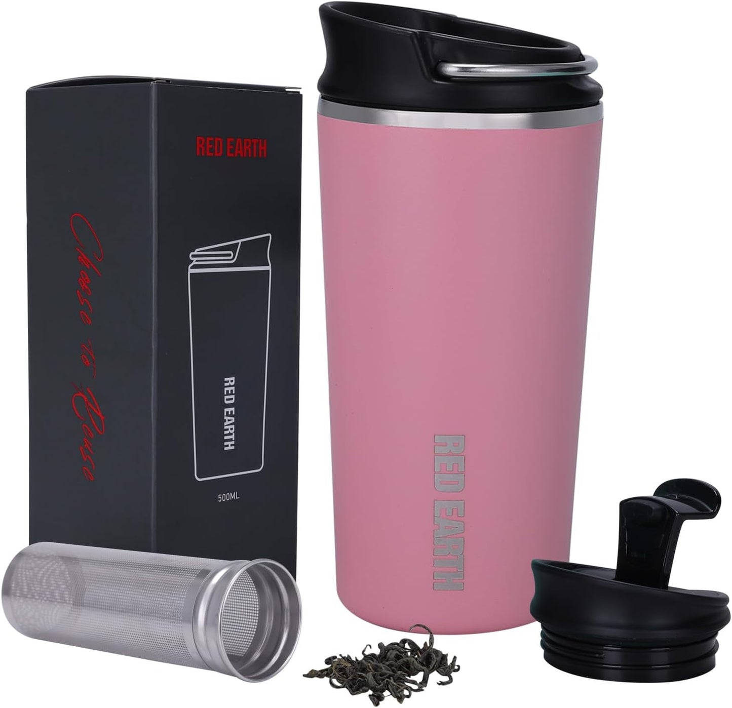 GiNT 17oz Travel Tea Mug with Infuser, 2 Lids. Vacuum Insulated 316 Stainless Steel Coffee Mug. Dishwasher Safe Tea Cup with Strainer for Hot & Cold Brew Coffee. Mothers Day Gifts for Mom (Green)
