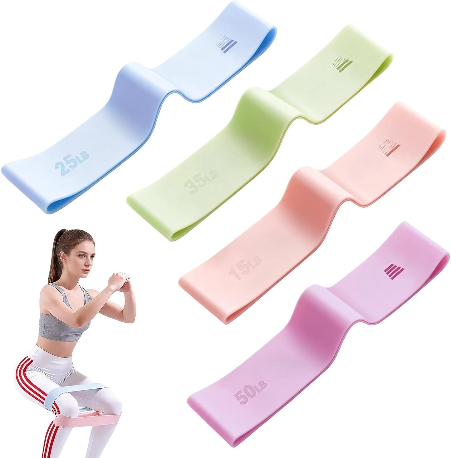 Resistance Bands for Working Out - 2/3/4 Pack Elastic Loop Exercise Band Set 15 25 35 50 lbs, Strength Training Stretching Home Gym Workout Bands for Pilates Yoga Leg Glute Arm Workout for Women Men