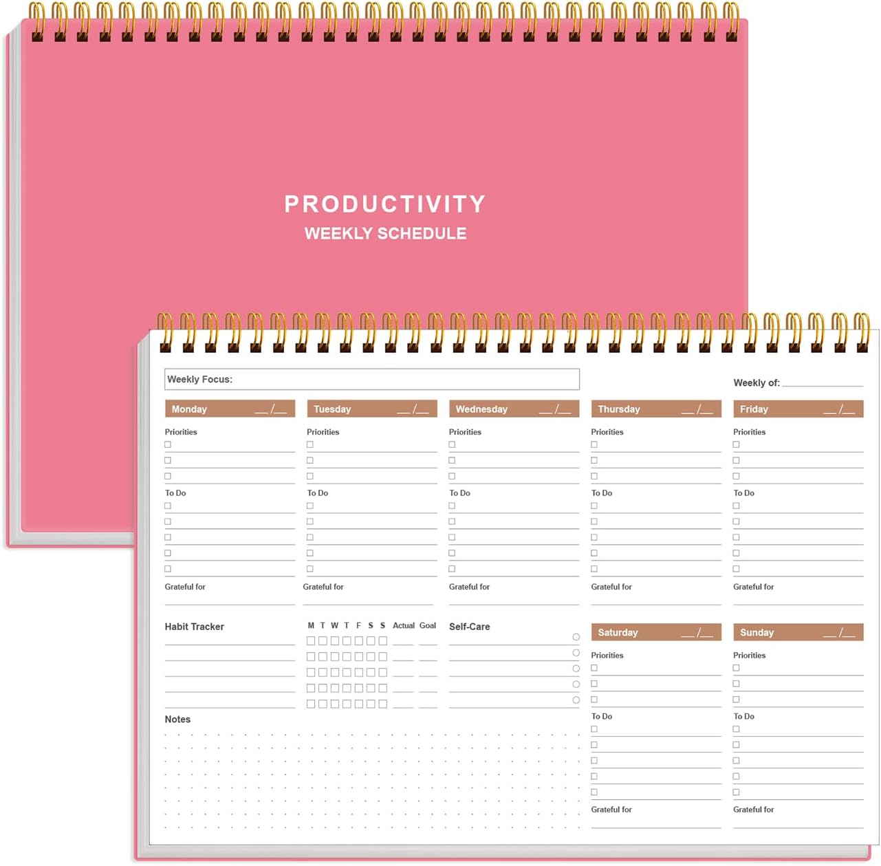 Weekly Productivity Planner - 8" x 11" Dashboard Desk Pad/Planner, Habit Tracker, Spiral Undated Weekly Planner for Office/School/Home, 54 Weeks, Grey