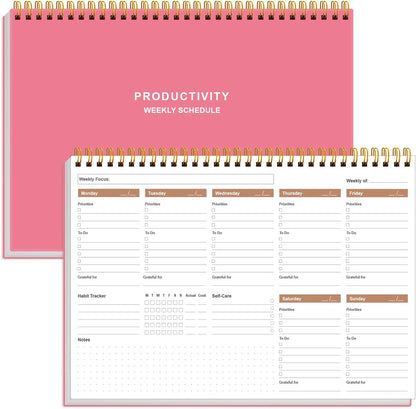 Weekly Productivity Planner - 8" x 11" Dashboard Desk Pad/Planner, Habit Tracker, Spiral Undated Weekly Planner for Office/School/Home, 54 Weeks, Grey
