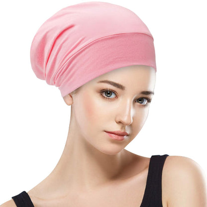 Silk Satin Lined Bonnet Sleep Cap - Adjustable Stay on All Night Hair Wrap Cover Slouchy Beanie for Curly Protection Women and Men Solid Black