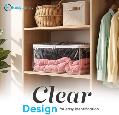 Handy Laundry Comforter Storage Bag – Large 90L Clear Zippered Organizer for Blankets, Bedding, Clothes & Pillows, Durable Plastic Storage for Closet, Moving, Under Bed – Dust & Moisture Protection