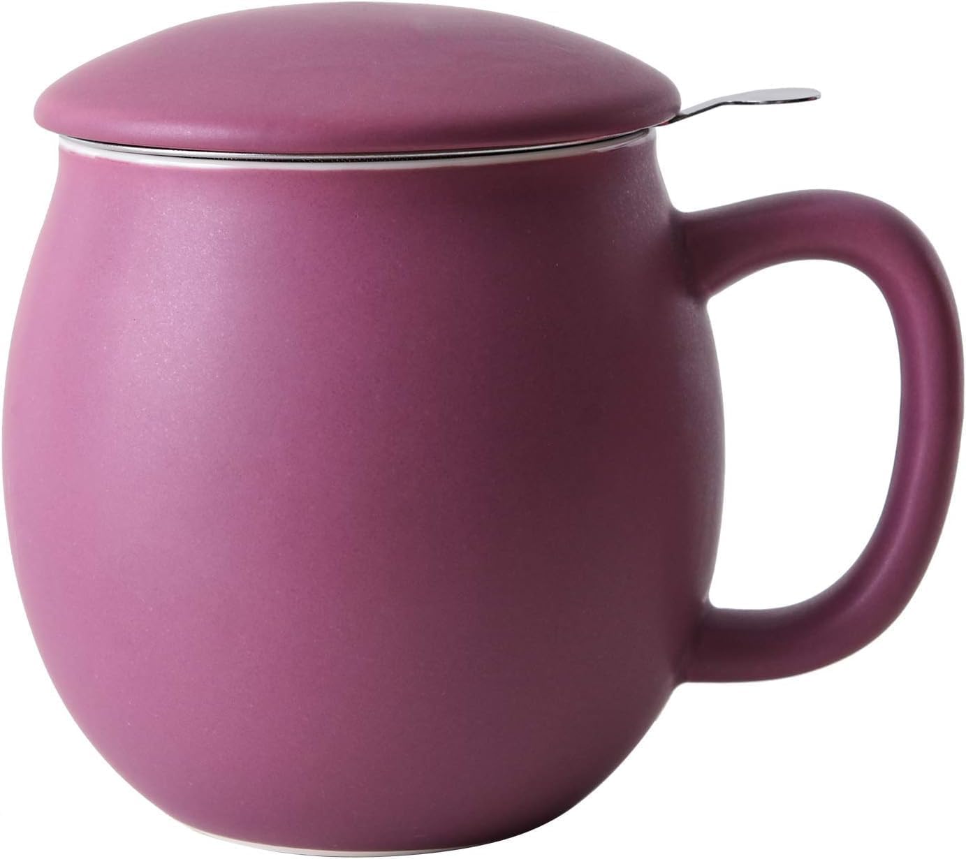 Yundu 12 OZ Matte Green Ceramics Teacup with Infuser and Lid, Mug with Lid for Steeping - Stainless Steel Infuser for Loose Leaf Tea, Home Office Gift for Tea Lovers