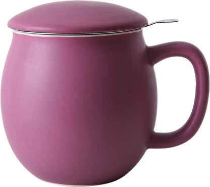 Yundu 12 OZ Matte Green Ceramics Teacup with Infuser and Lid, Mug with Lid for Steeping - Stainless Steel Infuser for Loose Leaf Tea, Home Office Gift for Tea Lovers