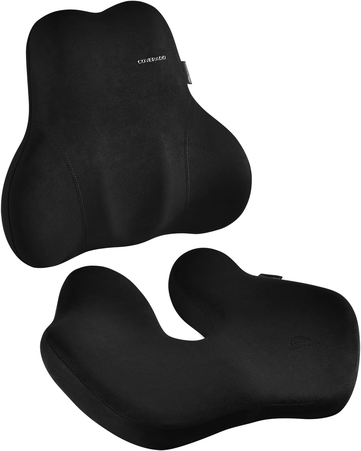 Coverado Car Lumbar Support Pillow and Car Neck Pillow Kit, Ergonomic Design Car Headrest Pillow for Driving, Relax Back Head Muscles Relieve Driving Fatigue, Breathable & Removable Cover, Gray