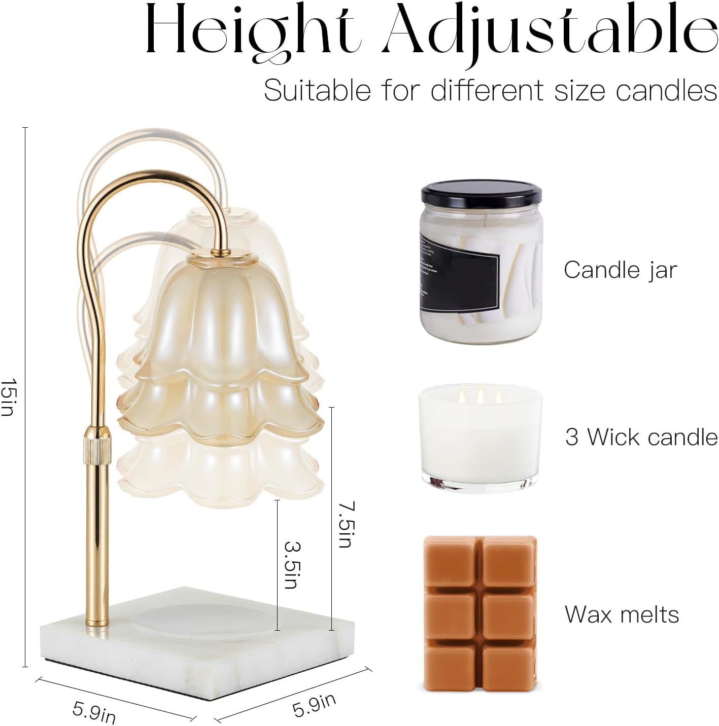 Candeldo Candle Warmer Lamp with Timer: Flower Gold Candle Lamps Height Adjustable Wax Melt House Warming Gifts New Home Decor Mothers Day Birthday Gift for Women Mom