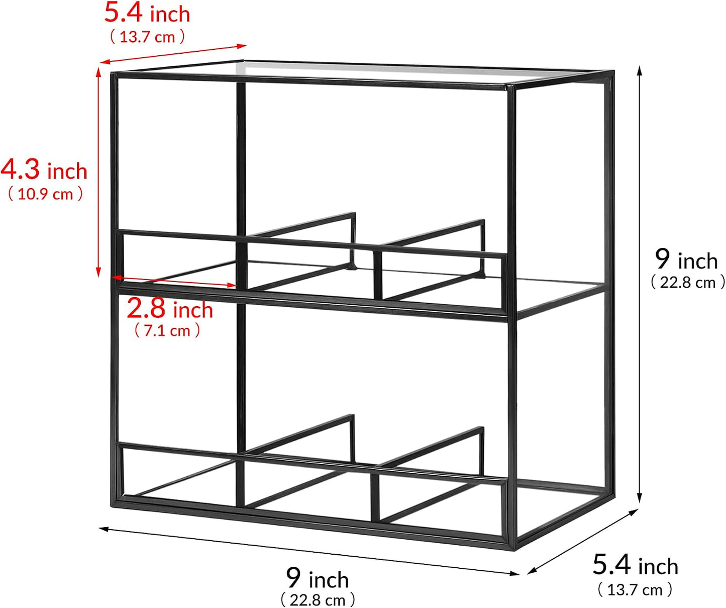 REDHUGO Glass Tea Bag Organizer for Counter, 2-Tier Teabag Organizer Storage Holder for Tea Bags, Glass Caddy Box Containers, Rack Teabag Station Stand for Cabinet Kitchen, 2-Tier, Gold
