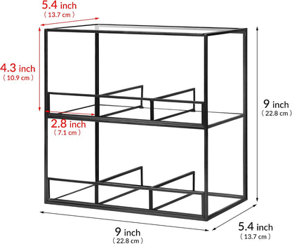 REDHUGO Glass Tea Bag Organizer for Counter, 2-Tier Teabag Organizer Storage Holder for Tea Bags, Glass Caddy Box Containers, Rack Teabag Station Stand for Cabinet Kitchen, 2-Tier, Gold
