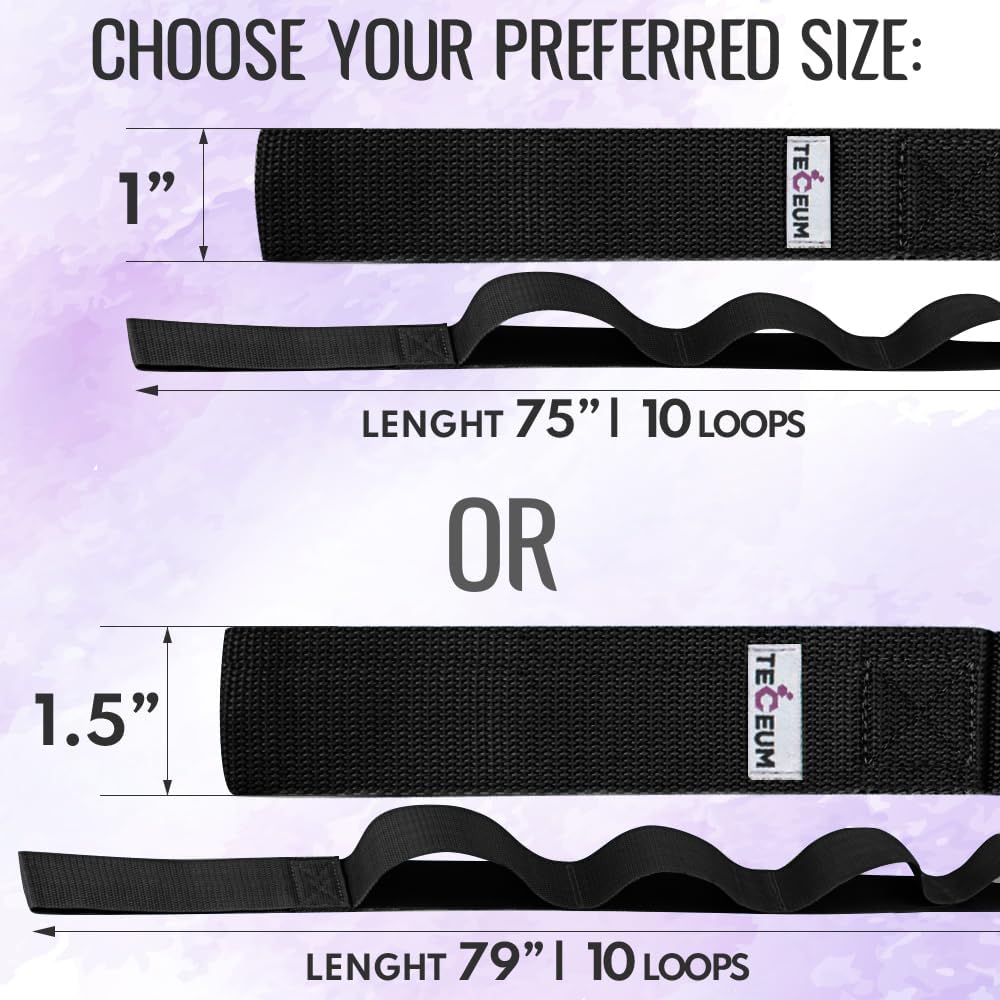 TECEUM Stretching Strap with 10 Loops for Physical Therapy & Rehab | Non-Elastic Yoga Stretch Band for Hamstring, Leg, Hip & Knee Rehab, Pilates, Flexibility & Mobility Exercises for Men & Women
