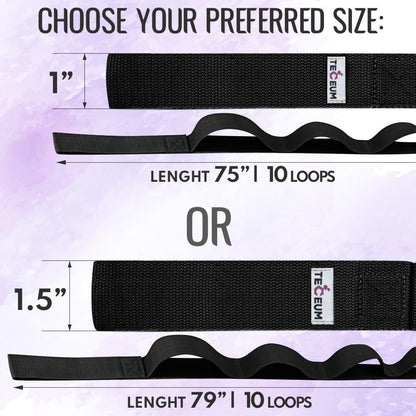 TECEUM Stretching Strap with 10 Loops for Physical Therapy & Rehab | Non-Elastic Yoga Stretch Band for Hamstring, Leg, Hip & Knee Rehab, Pilates, Flexibility & Mobility Exercises for Men & Women