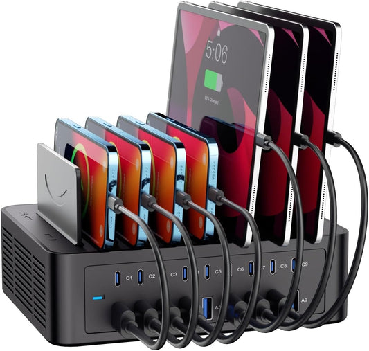 200W/40A Charging Station for Multiple Devices, 18 Port USB C Fast Charger