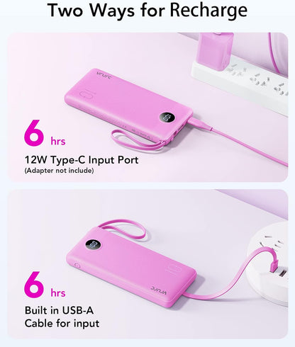 VRURC Portable Charger, Slim Power Bank Built-in 4 Cables, Travel Essential