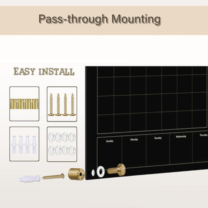 Black Glass 3-1 Monthly Dry Erase Calendar Whiteboard for Wall,24"x 36",Frameless Mounting,Office/School/Home, Frameless Large Planner White Board