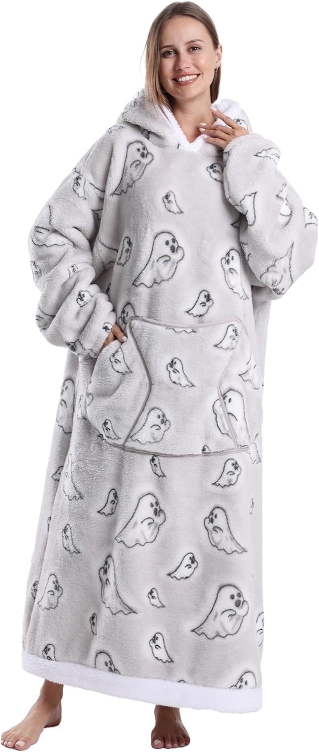 Capecage Blanket Hoodie, Long Hooded Blanket Sweatshirt as Birthday Gifts for Women Men, Long Wearable Blanket for Women Men.