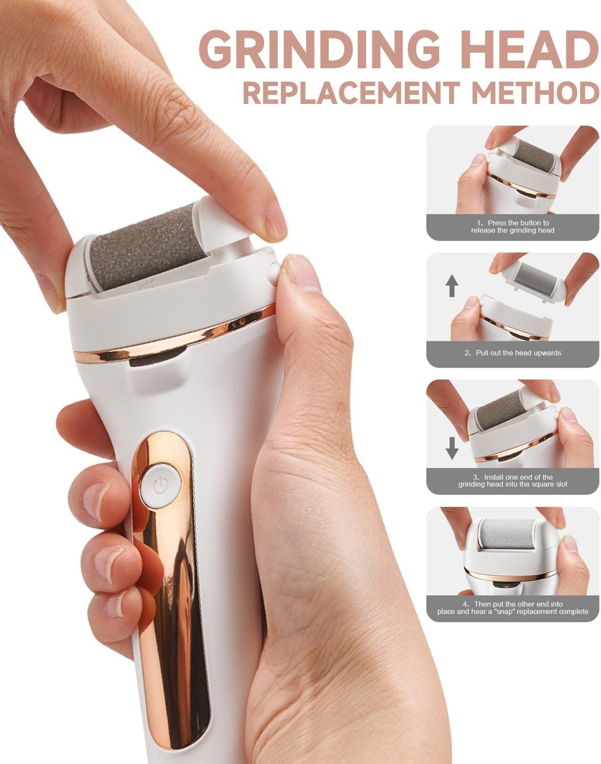 Electric Foot Callus Remover Rechargeable Pedicure Kit with 3 Roller Heads 2 Speed IPX6 Waterproof Foot File Pedicure Tools Professional Foot Care for Dead Cracked Dry Skin White
