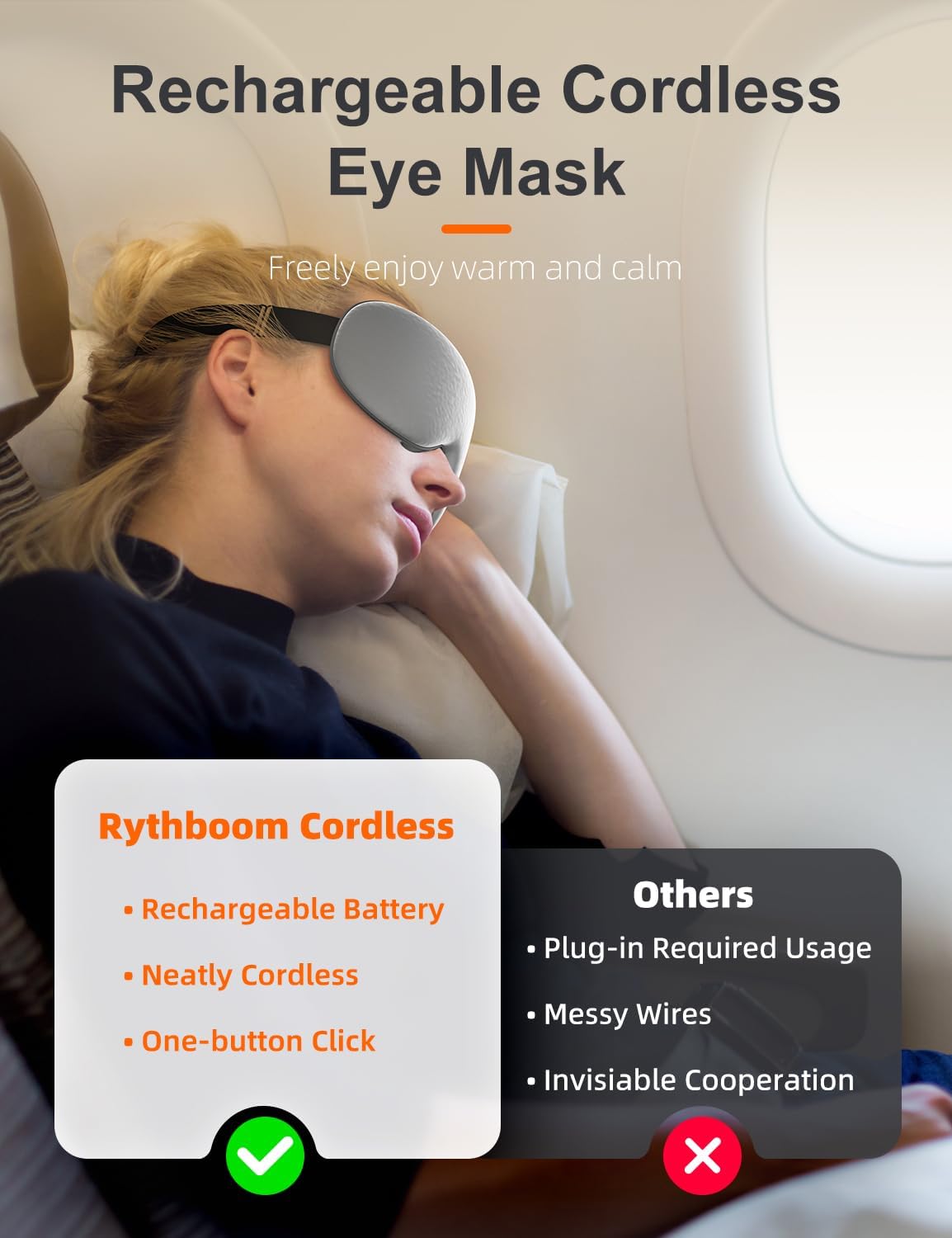 Silk Cordless Heated Eye Mask, Compress Heating Pad for Dry Eye Stye Eye Strain, Electric Warm Eye Mask for Airplane Sleeping, Blackout Eye Mask for Travel, Idea for Women/Men (Silk-Grey)