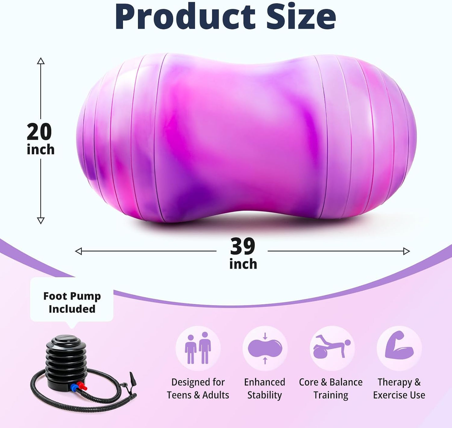 18’’/20’’ Peanut Ball for Kids & Adults, Anti-Burst Exercise Ball for Autism Sensory Training, Pregnancy & Physical Therapy, Yoga Balance Ball Chair for Fitness.