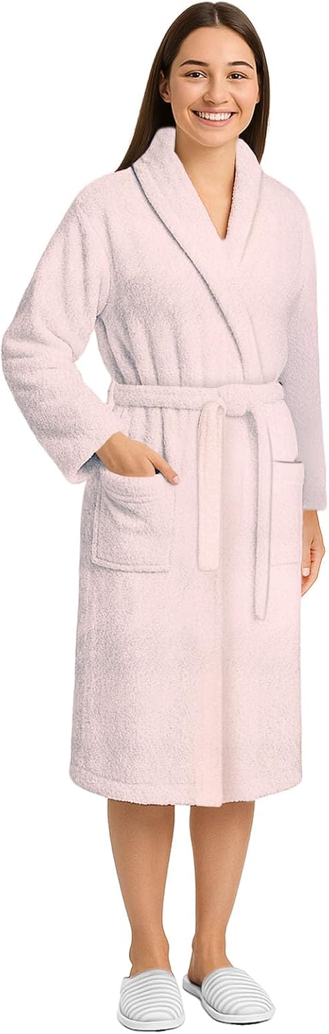 Pearl Linens Cotton Terry Shawl Collar Bathrobe - Soft, Lightweight & Absorbent Unisex Spa Robe for Women & Men - 1 Piece