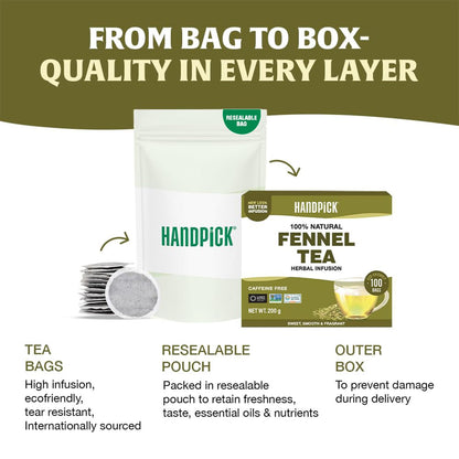 HANDPICK Fennel Tea (100 Teabags) Authentic Indian Origin Natural Grown