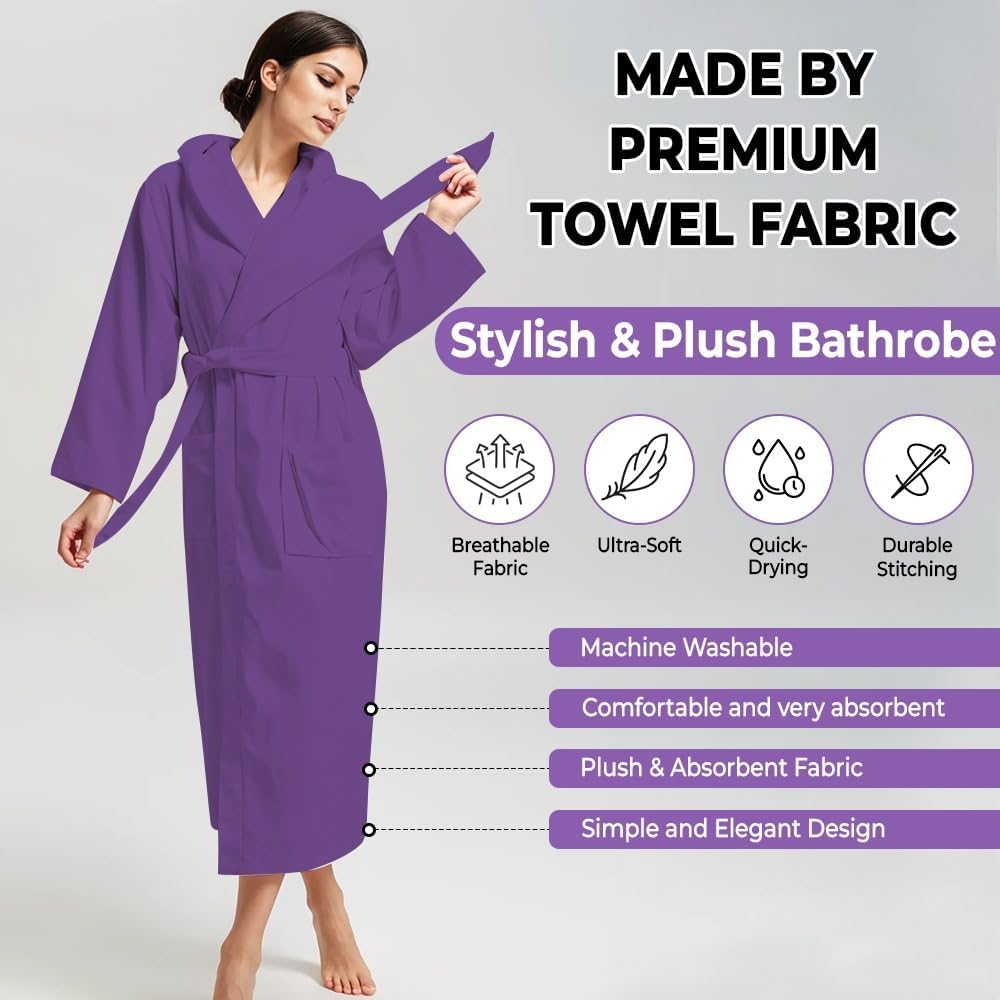 KAHAF COLLECTION Women Hooded 100% Cotton Terry Bathrobe, Soft Absorbent Quick Dry Robe for Spa, Shower & Home Wear