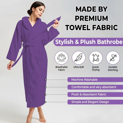 KAHAF COLLECTION Women Hooded 100% Cotton Terry Bathrobe, Soft Absorbent Quick Dry Robe for Spa, Shower & Home Wear