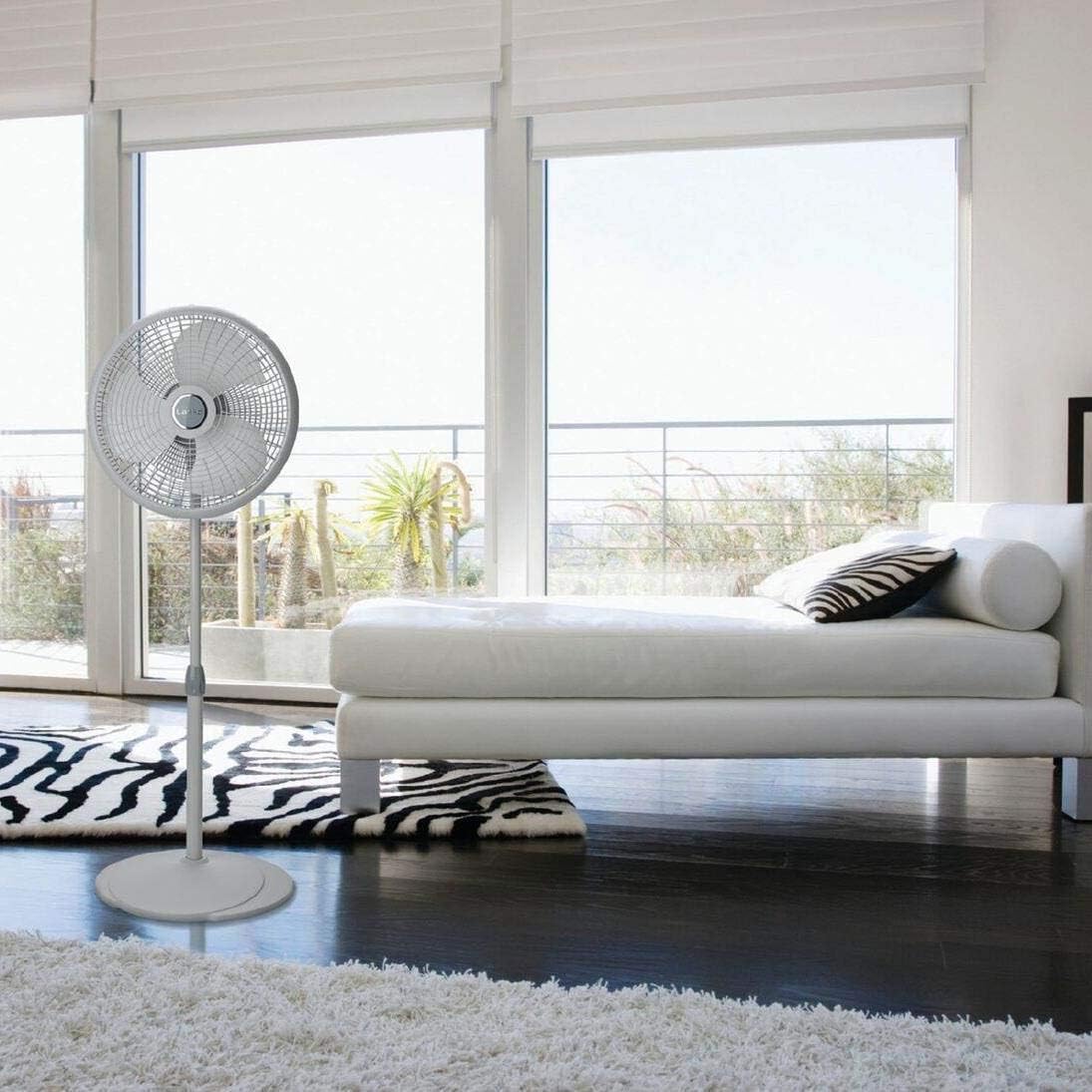 Lasko Oscillating Adjustable Pedestal Stand Fan with Timer and Remote for Indoor, Bedroom, Living Room, Home Office & College Dorm Use, 16 Inch, White, 1646