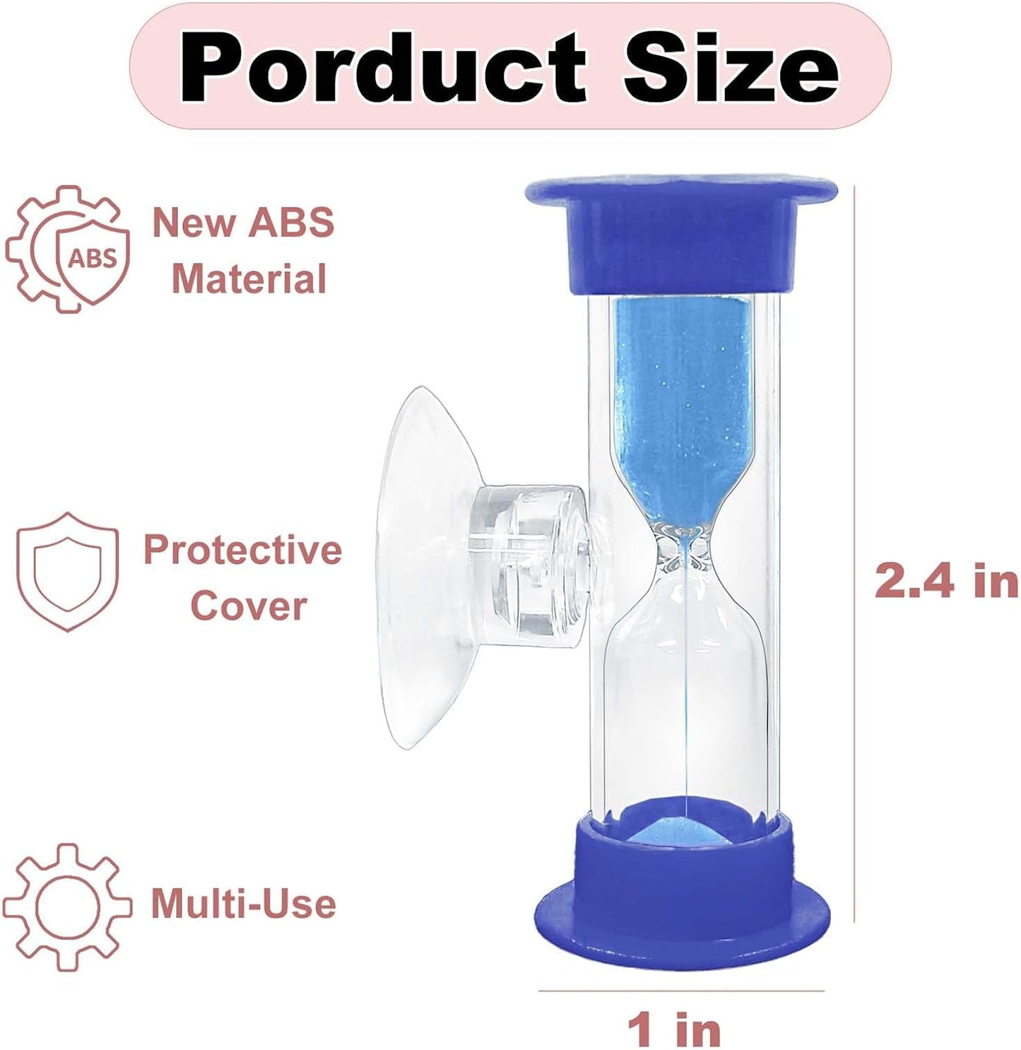 Hourglass Sand Timer 5 Minute with Suction Cup - Set of 2 Small, Unbreakable Sand Watch 5 Min Sucker, Small Blue Sand Clock 5 Minute, Plastic Hour Glass Sandglass Timer for Kids, Games, Classroom