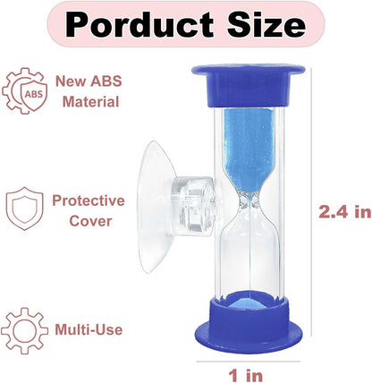 Hourglass Sand Timer 5 Minute with Suction Cup - Set of 2 Small, Unbreakable Sand Watch 5 Min Sucker, Small Blue Sand Clock 5 Minute, Plastic Hour Glass Sandglass Timer for Kids, Games, Classroom