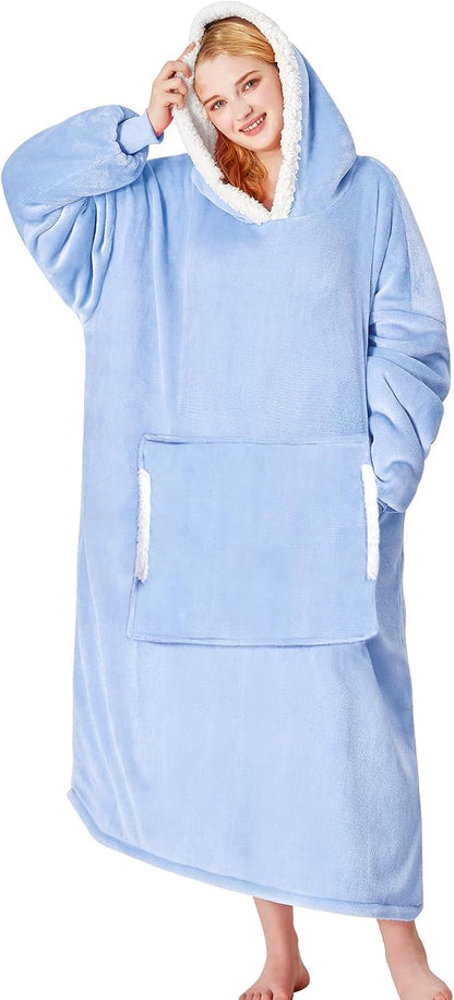 yescool Wearable Blanket Hoodie, Flannel Sherpa Fleece Blanket Sweatshirt for Adults Women Men,One Size Fits All - Colors A