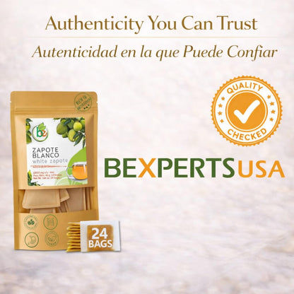 Zapote Blanco Herbal Tea (24 Tea Bags) - 2000mg per Bag - 100% Natural White Sapote Leaves from Mexico - Traditional Mexican Infusion - Caffeine-Free, Non-GMO, Vegan - Authentic Herbs by BEXPERTSUSA