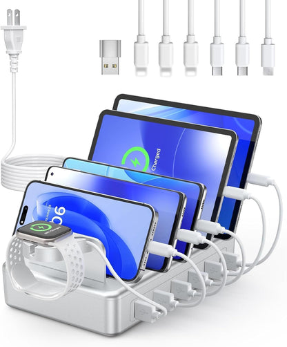 Charging Station for Multiple Devices, 50W 6 Ports Charging Dock with Stand