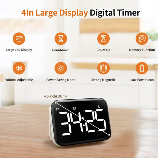 Digital Kitchen Timer, Magnetic Large Display for Cooking & Classroom