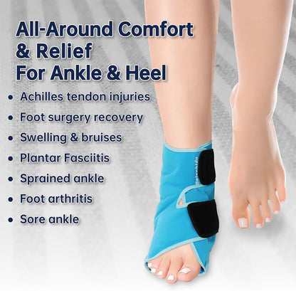 Ankle Ice Pack Wrap for Heel Swelling Pain Relief Reusable Gel Hot Cold Compress for Achilles Tendonitis Plantar Fasciitis, Post-Surgery, Sports Injury(1pcs,Blue)