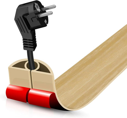 Floor Cord Cover Self Adhesive Cord Hider,10FT Cable Management, Extension Strip Protector for Wires, Prevent Cable Trips for Offices, Gyms, Exhibitions Cavity 0.39"(W) x 0.27"(H) BrownWood