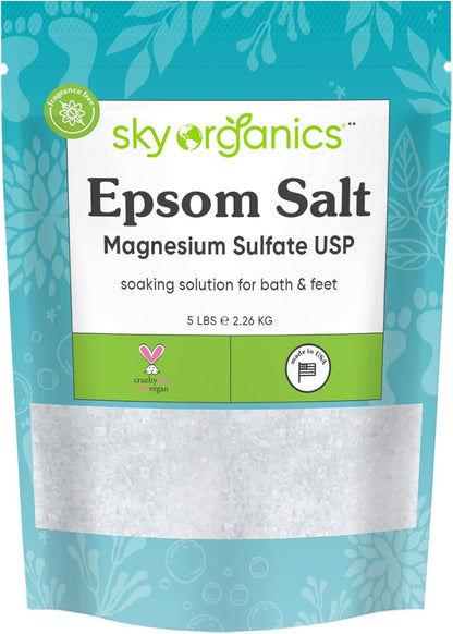 Sky Organics Epsom Salt Bath Soak 5 lbs, Magnesium Sulfate USP, Unscented