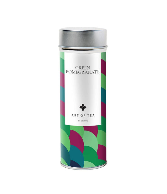 Art of Tea Organic Green Pomegranate 2.5oz Loose Leaf Tea Tin, Premium Fruity Green Tea Blend with Raspberry & Rosehips, Artisan Green Tea Loose Leaf for Hot or Iced Tea